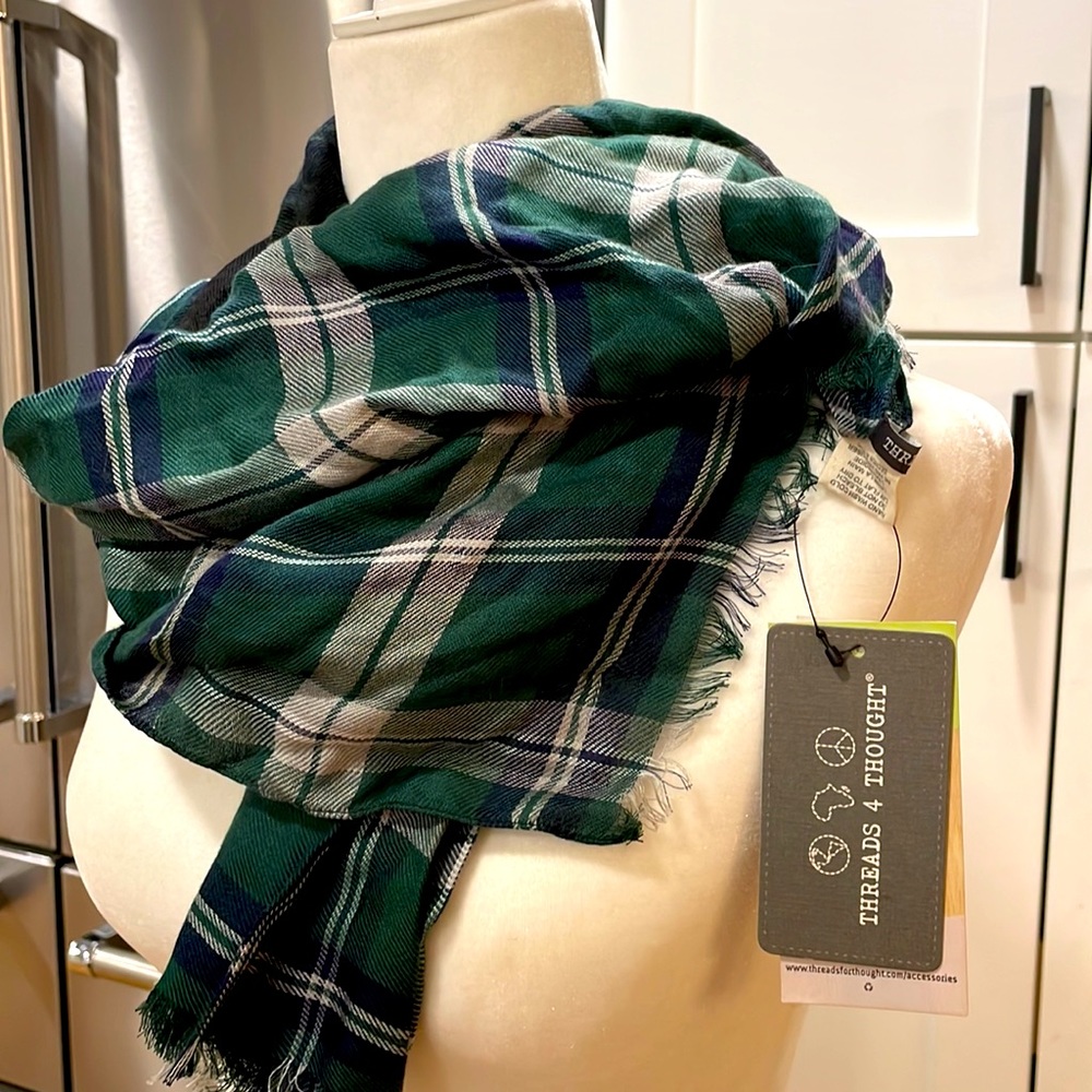 NWT Threads for Thought Plaid Wrapped Scarf